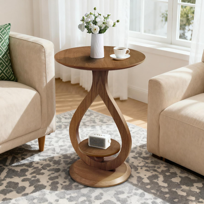 Round Side Table, Unique Couch Table, 2 Tier Small End Table for Small Spaces, Modern Nightstand for Living Room, Bedroom, Farmhouse